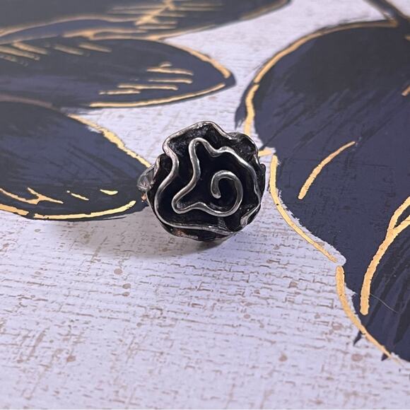 Vintage 925 Sterling Silver Abstract Rose Unique Floral Design Ring - Picture 7 of 13